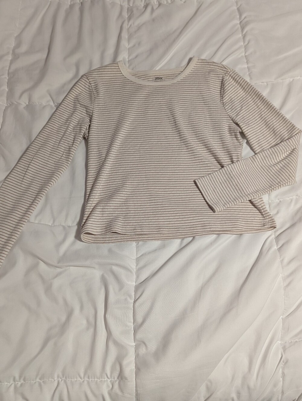 Pink Republic Long-Sleeve Striped Tee in Cream and Brown